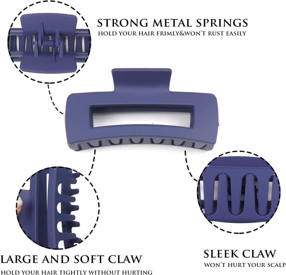 6-Pack Strong Rectangular Hair Clips for Thick Hair, Non-Slip Matte Solid Color, Multicolor