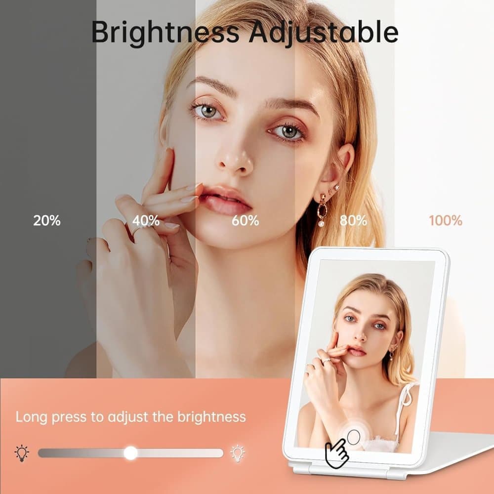 Rechargeable Makeup Mirror with 3 Color Modes, Dimmable Touch Screen LED Lighted Mirror