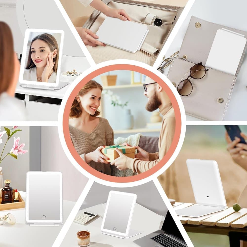 Rechargeable Makeup Mirror with 3 Color Modes, Dimmable Touch Screen LED Lighted Mirror