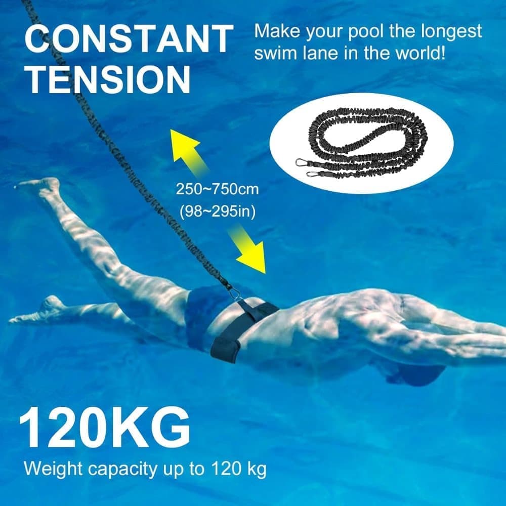 Adjustable Swim Training Belt for Adults and Children, 8-25 Feet, Compatible with Pools
