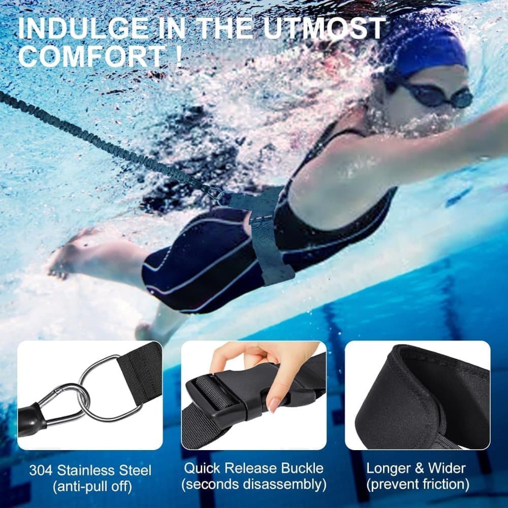 Adjustable Swim Training Belt for Adults and Children, 8-25 Feet, Compatible with Pools