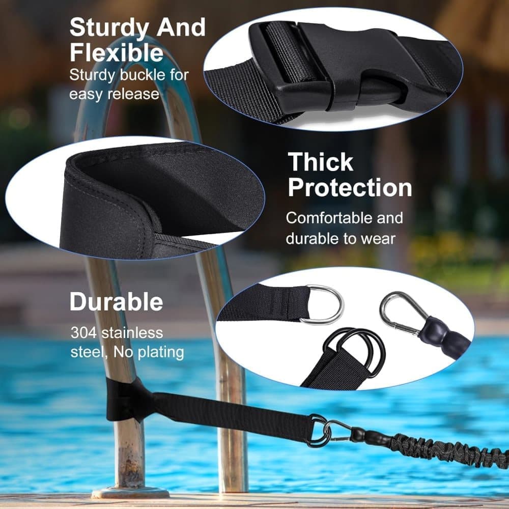 Adjustable Swim Training Belt for Adults and Children, 8-25 Feet, Compatible with Pools