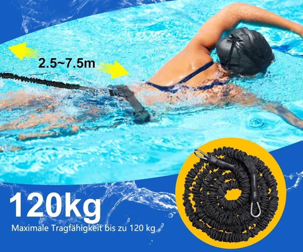Adjustable Swim Training Belt for Adults and Children, 8-25 Feet, Compatible with Pools