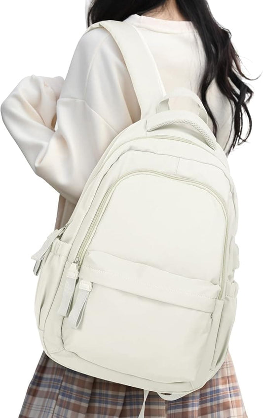 14-inch Laptop Backpack Waterproof Lightweight Daypack for School University, Compatible with Girls Boys, 14-inch, White
