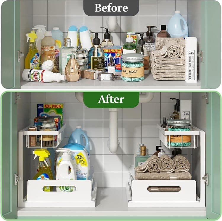 2-Tier White Storage Shelf Spice Rack for Kitchen Bathroom Drawer Organization