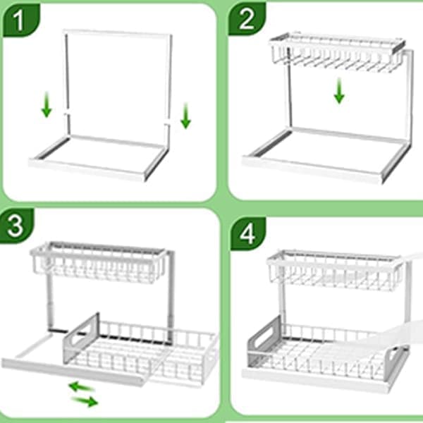 2-Tier White Storage Shelf Spice Rack for Kitchen Bathroom Drawer Organization