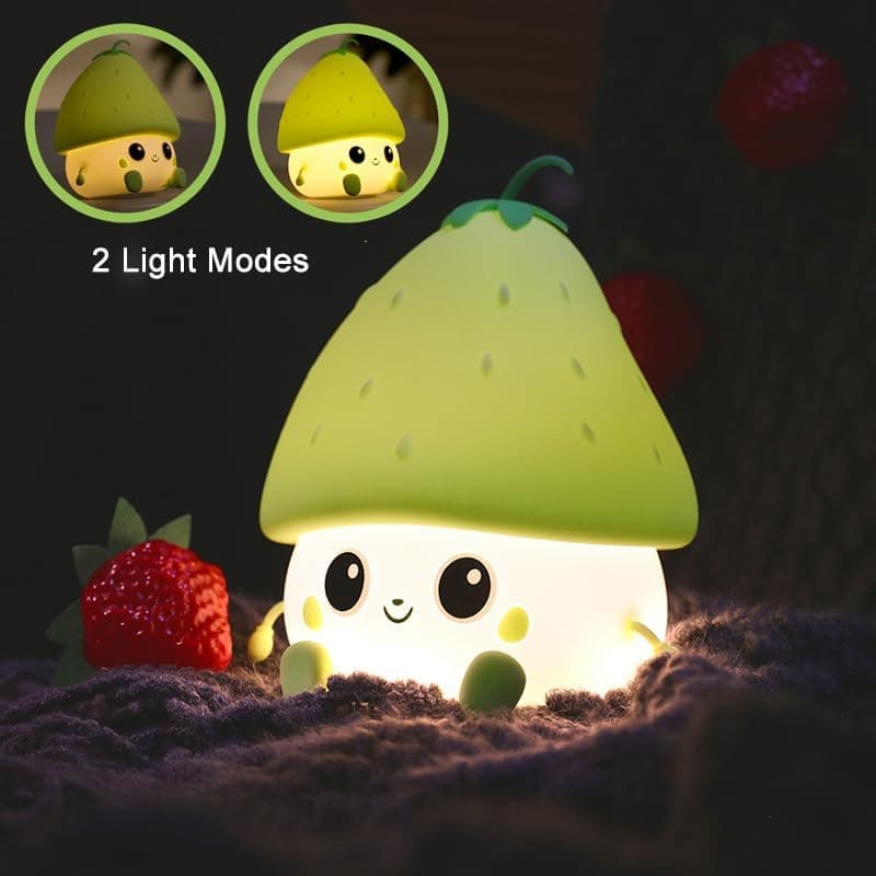 Sweet Strawberry LED Night Light USB Rechargeable Dimmable for Kids Baby Girls, Pink, Compatible with Bedside Table Children's Room