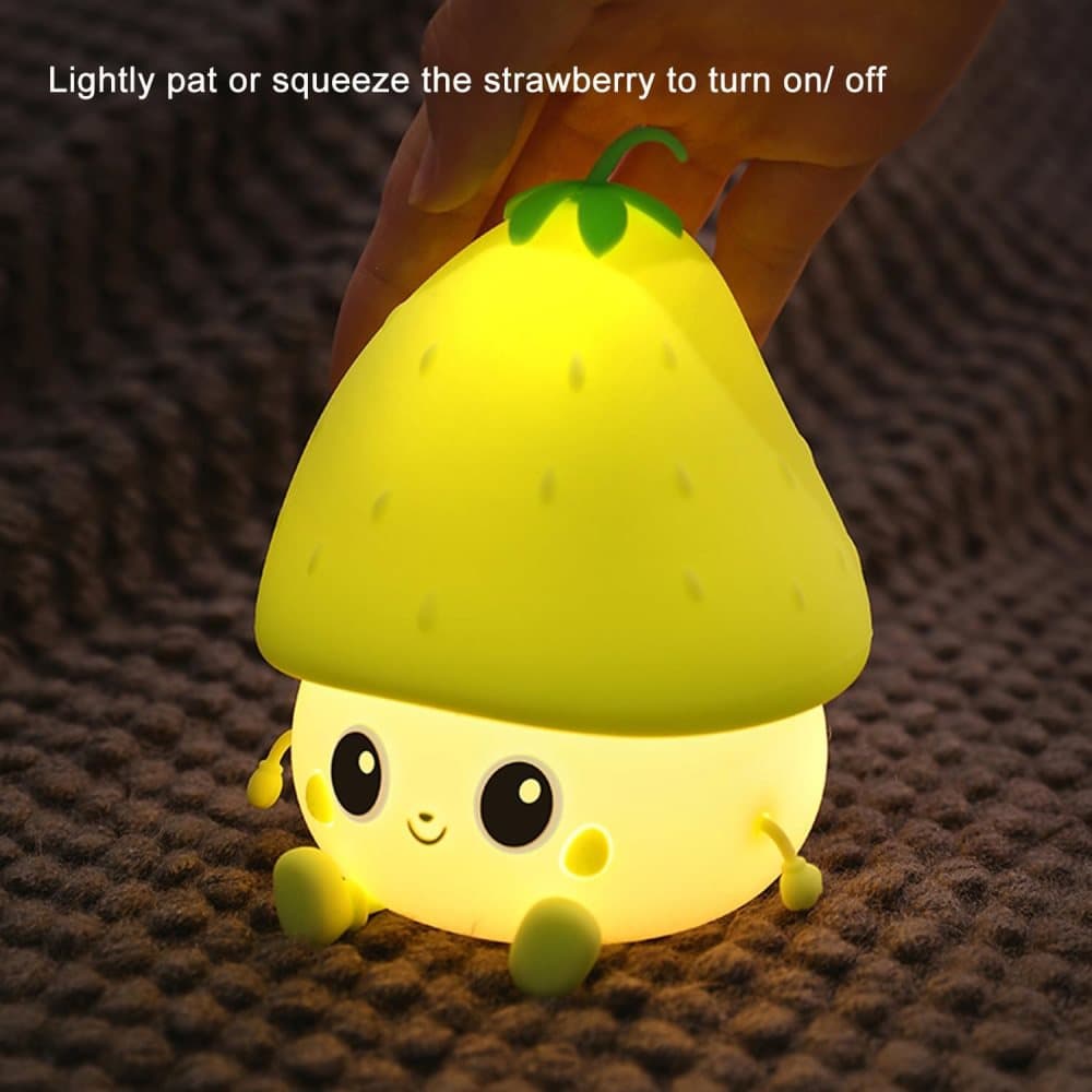 Sweet Strawberry LED Night Light USB Rechargeable Dimmable for Kids Baby Girls, Pink, Compatible with Bedside Table Children's Room