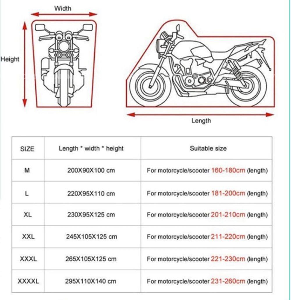 Waterproof Motorcycle Cover with Reflective Strips and Lock Holes, Black, with Storage Bag