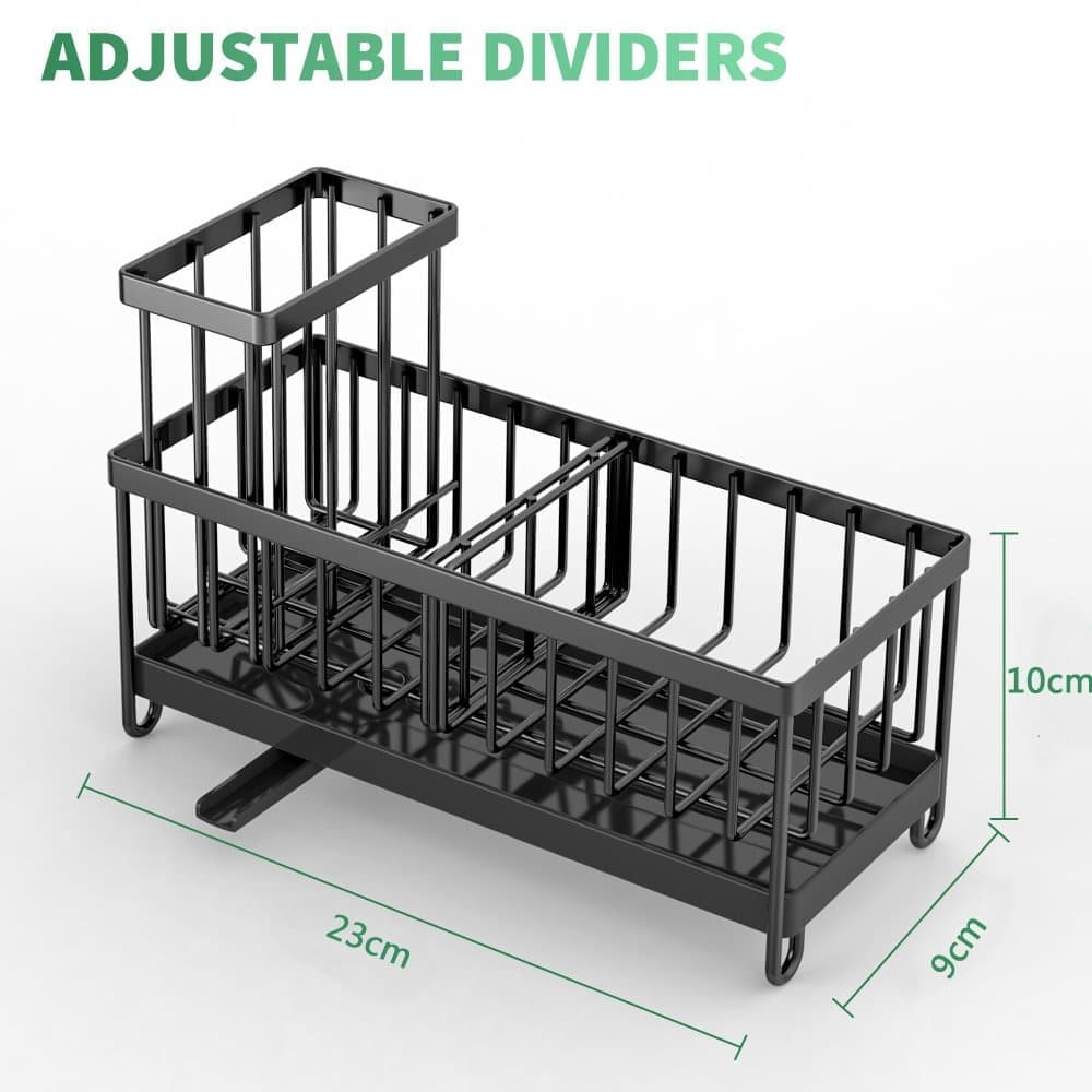 Stainless Steel Sink Rack Drain Rack Organizer Kitchen Storage, compatible with most sinks, Black
