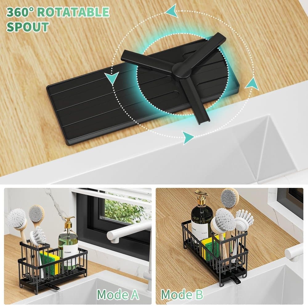 Stainless Steel Sink Rack Drain Rack Organizer Kitchen Storage, compatible with most sinks, Black
