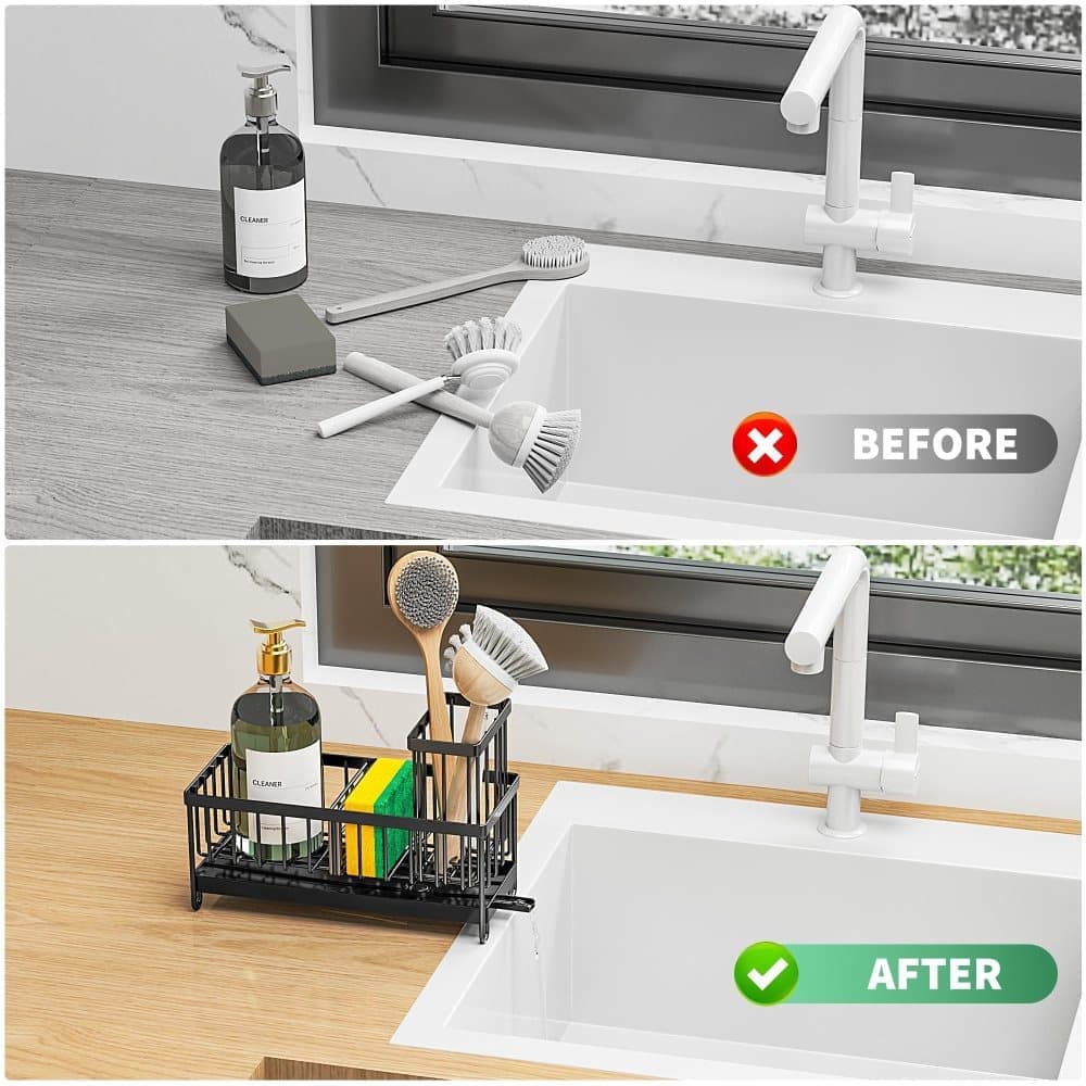Stainless Steel Sink Rack Drain Rack Organizer Kitchen Storage, compatible with most sinks, Black
