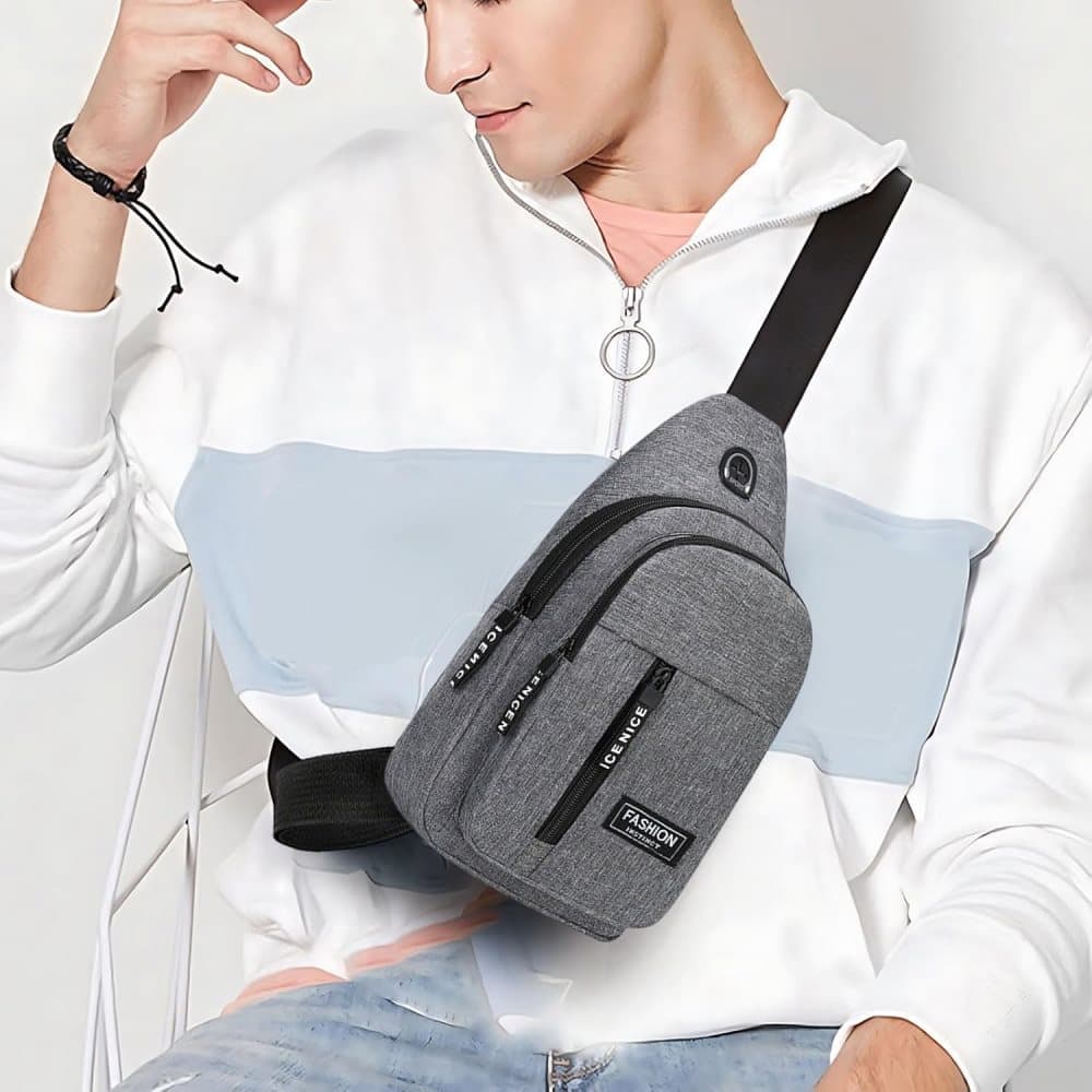 Unisex Crossbody Chest Backpack with Headphone Jack for Hiking Travel Climbing, Black