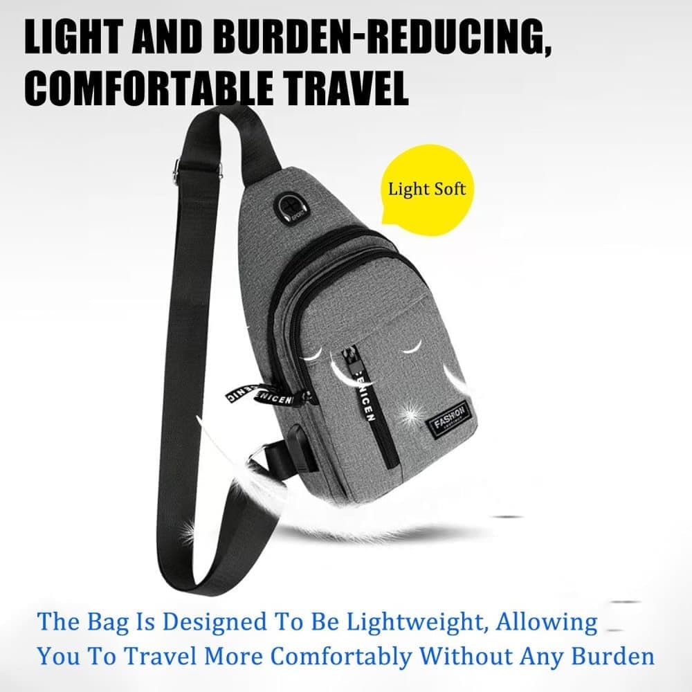 Unisex Crossbody Backpack with Headphone Jack for Hiking Travel Climbing, Gray