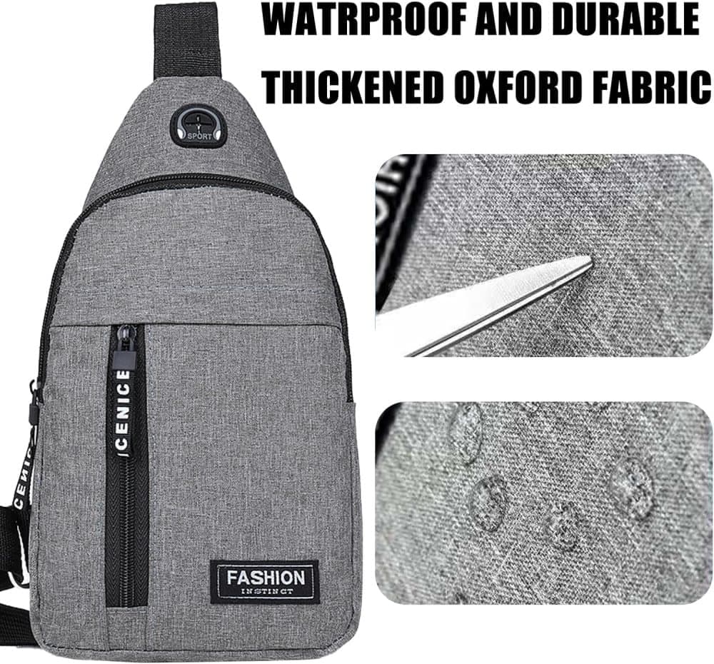 Unisex Crossbody Backpack with Headphone Jack for Hiking Travel Climbing, Gray