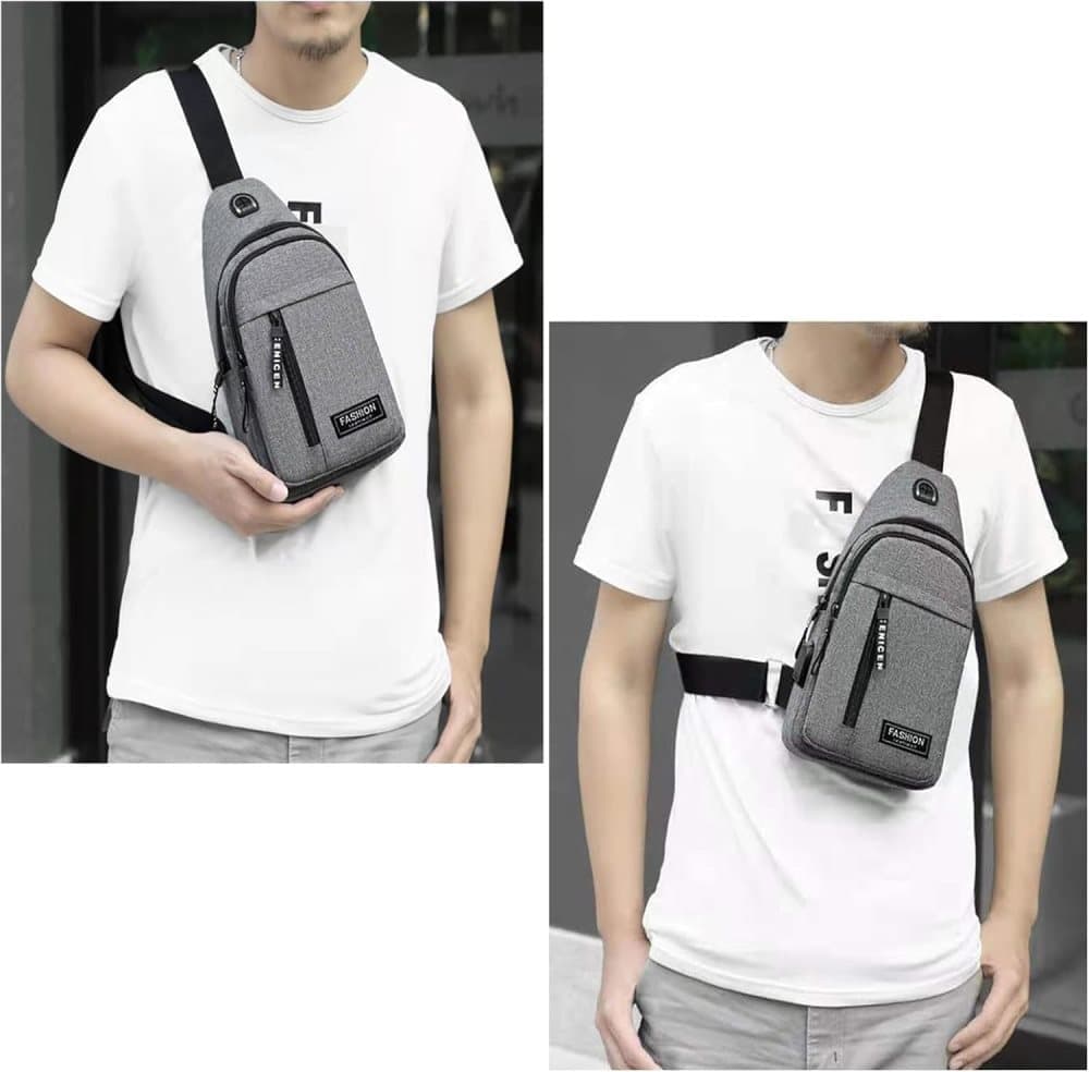 Unisex Crossbody Backpack with Headphone Jack for Hiking Travel Climbing, Gray