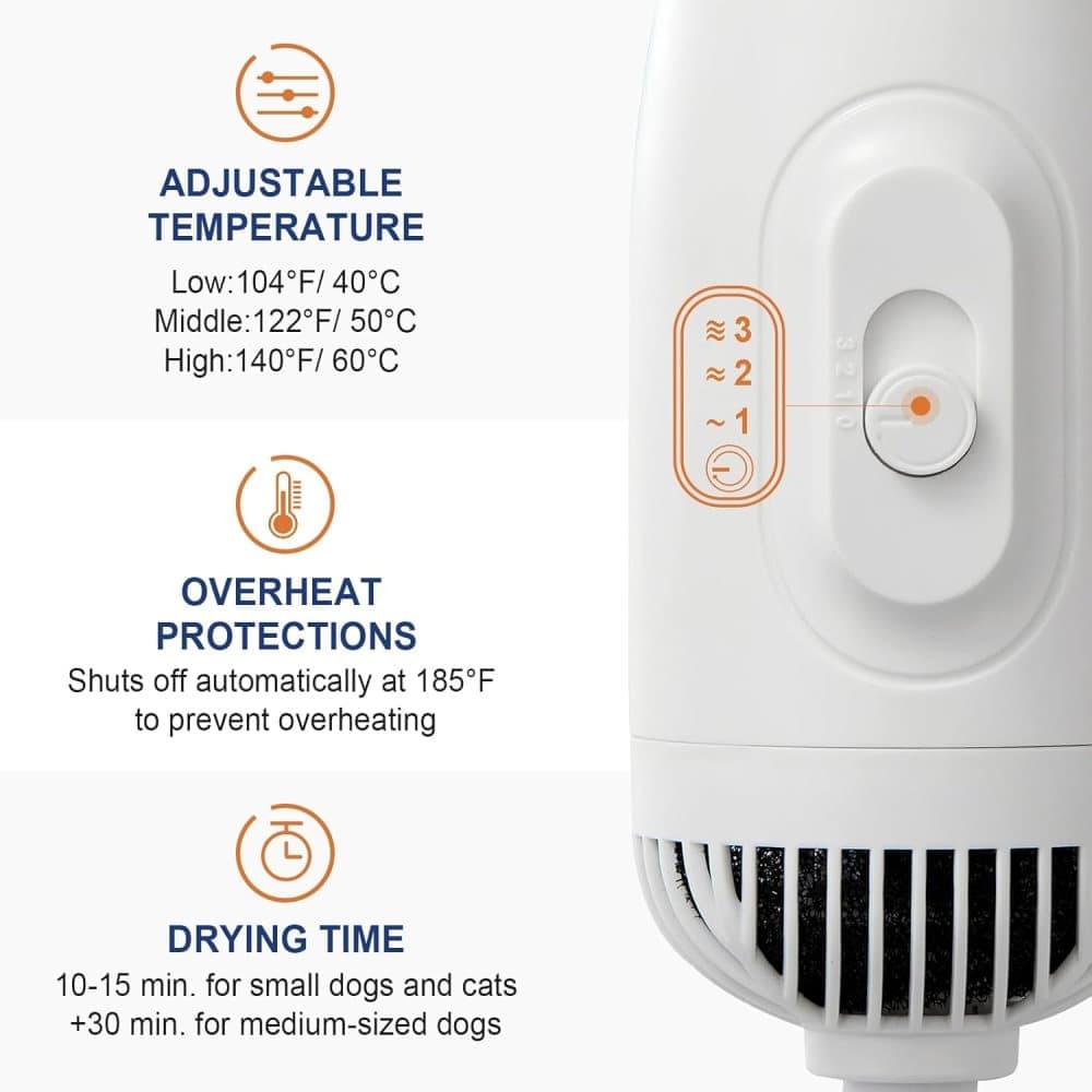 Portable 3-in-1 Pet Hair Dryer with Brush, 3 Heat Settings Overheat Protection, Quiet Dog Cat Grooming Tool, Yellow