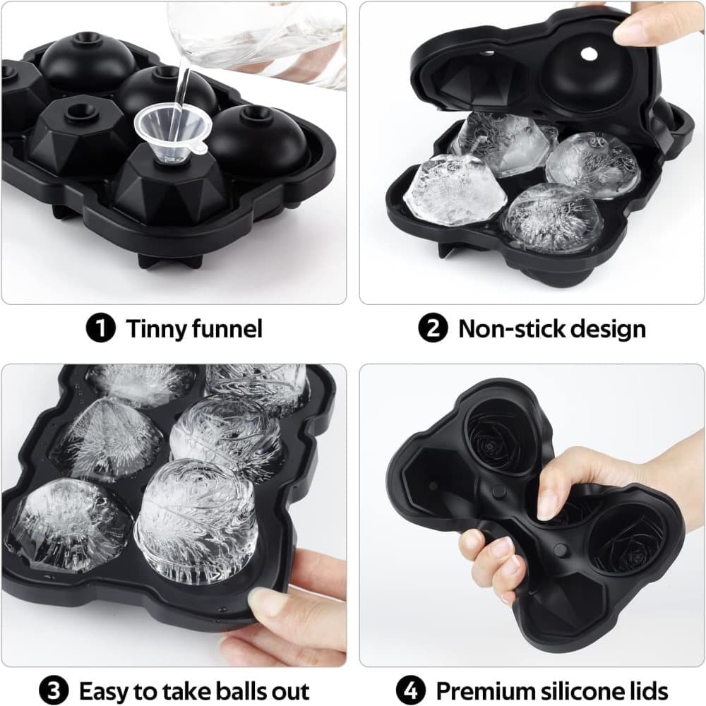 1 piece BPA-free reusable ice cube tray with lid for round ice balls, 6 compartment