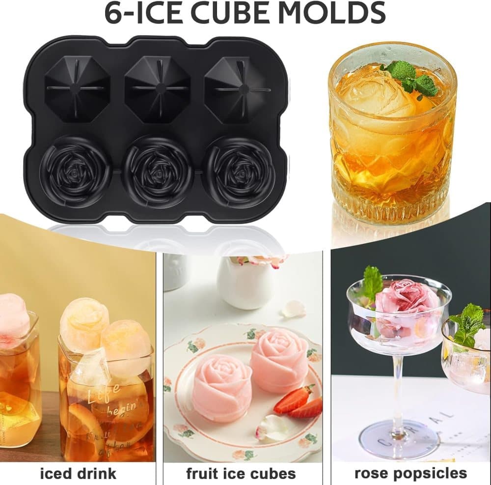 1 piece BPA-free reusable ice cube tray with lid for round ice balls, 6 compartment