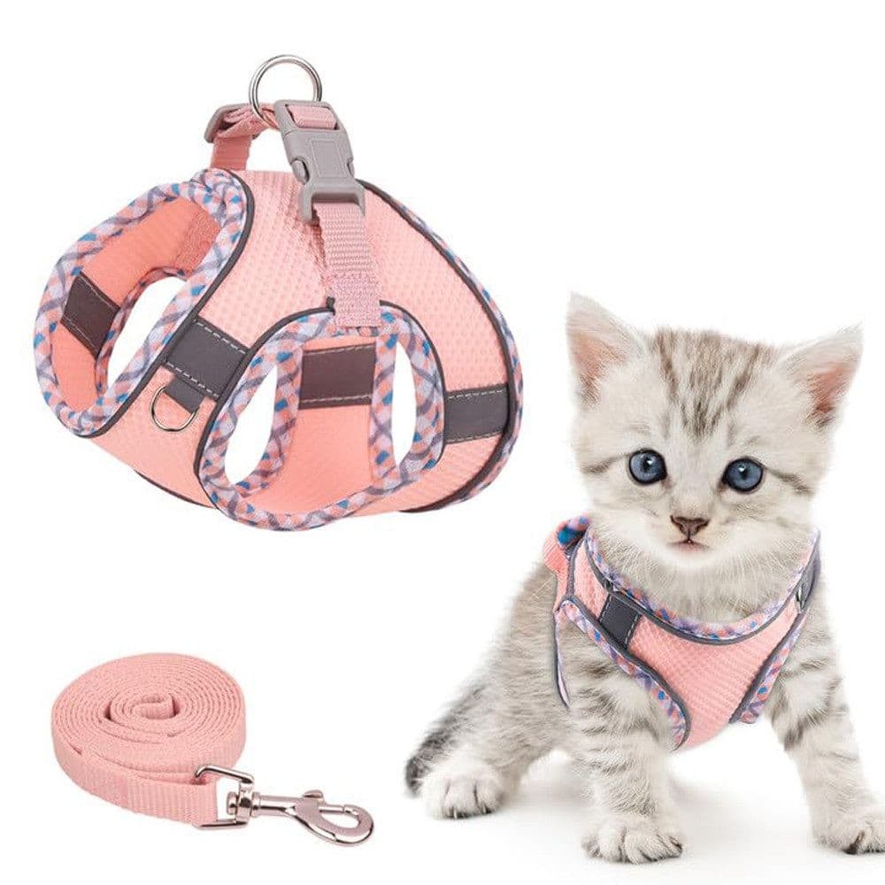 Reflective Adjustable Dog and Cat Harness with Leash, Soft Secure Fit, M, Pink