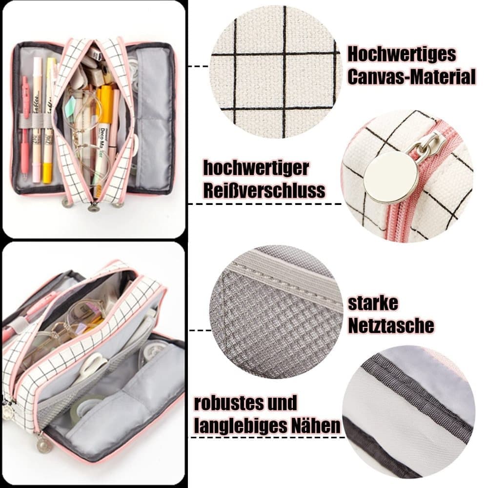 3 Compartments Large Pencil Case, 21x10cm, Multicolored, High Capacity Storage