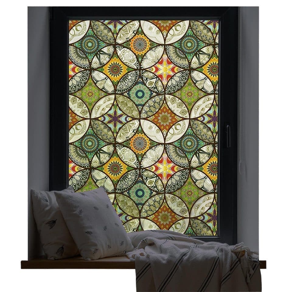 Static Cling-Free Decorative Window Film with Stained Glass Effect, Self-Adhesive Frosted Privacy Protection Film, 60cm x 200cm