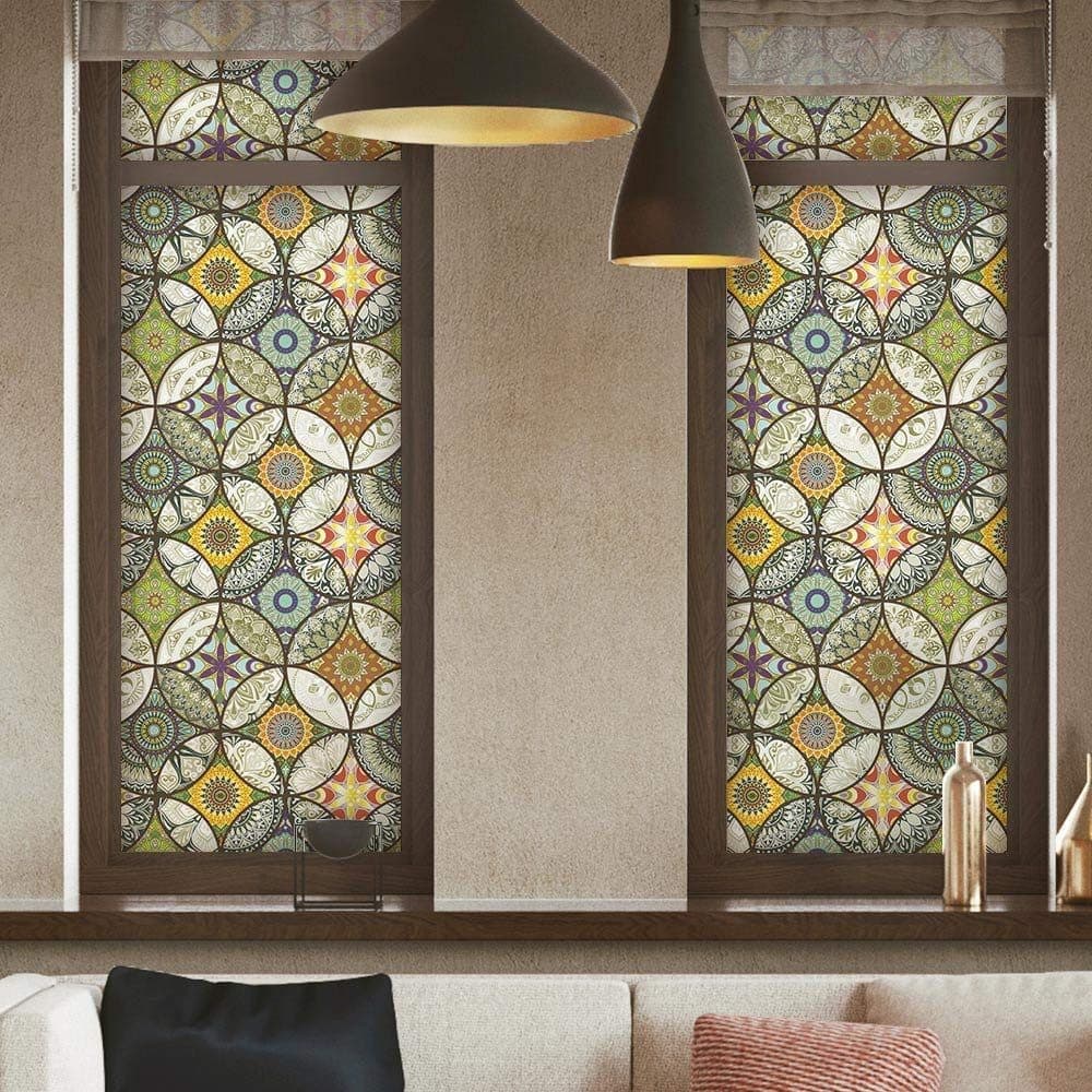 2 Static Cling-Free Decorative Window Film with Stained Glass Effect, Self-Adhesive Frosted Privacy Protection Film, 45cm x 200cm