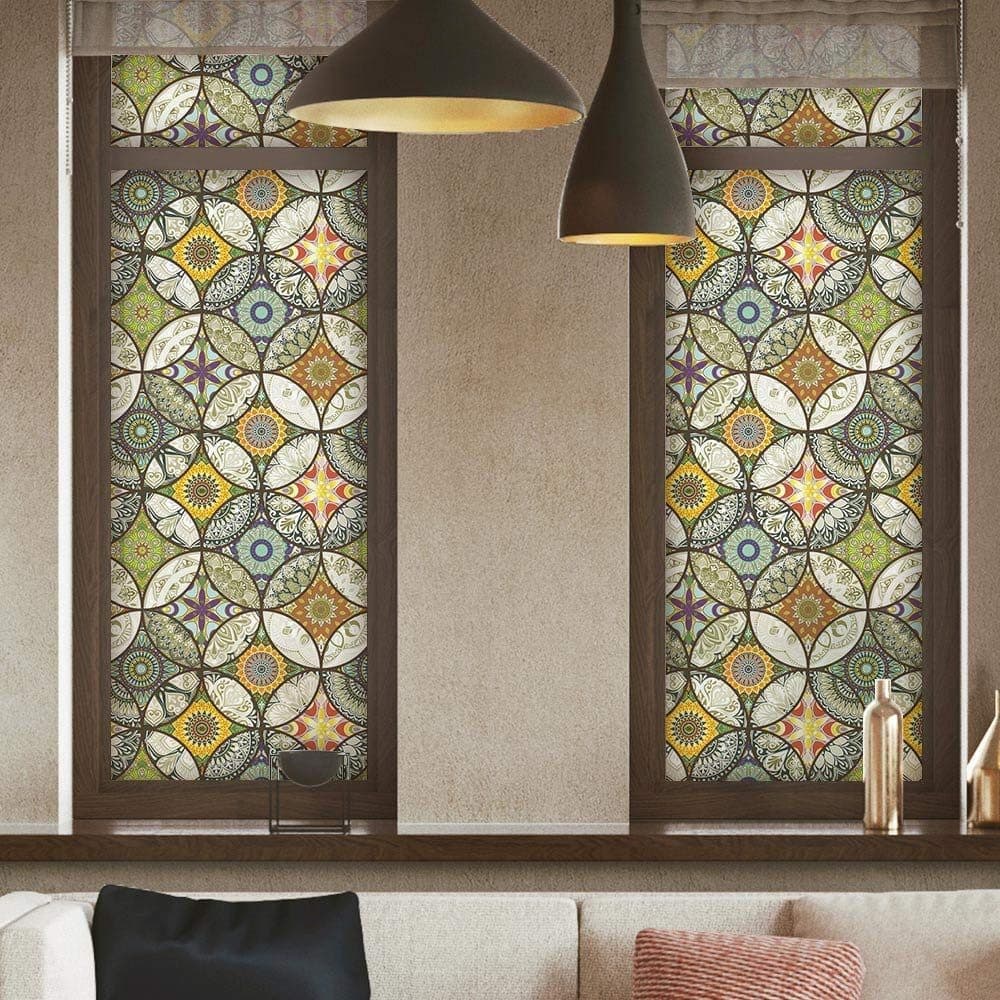 Static Cling-Free Decorative Window Film with Stained Glass Effect, Self-Adhesive Frosted Privacy Protection Film, 45cm x 500cm