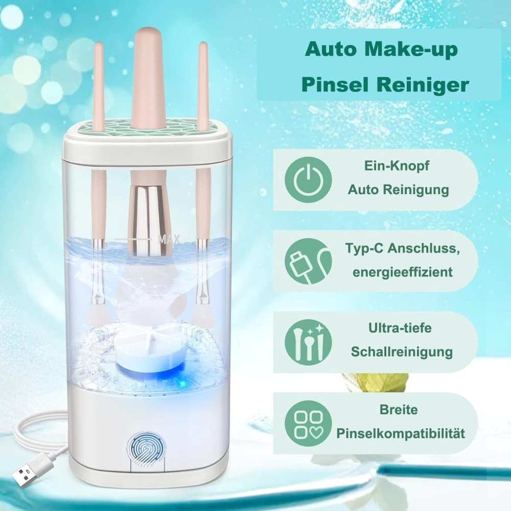 Automatic Electric Makeup Brush Cleaner Portable Beauty Tool, White, Fits Multiple Brush Sizes