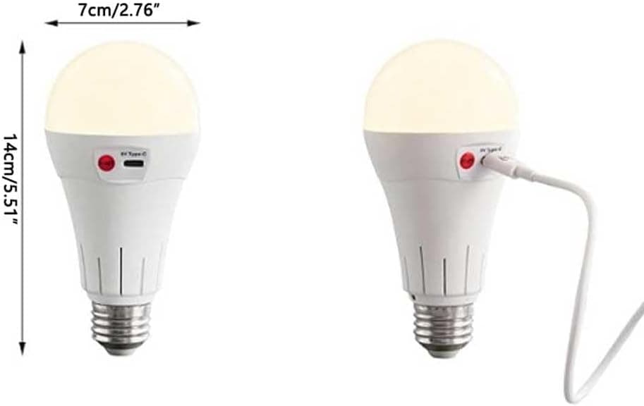 Rechargeable LED Bulb with 3 Color Temperatures 3000-6500K, Dimmable, Timer and Remote Control, E27 Lamp Holder, Wireless Night Light