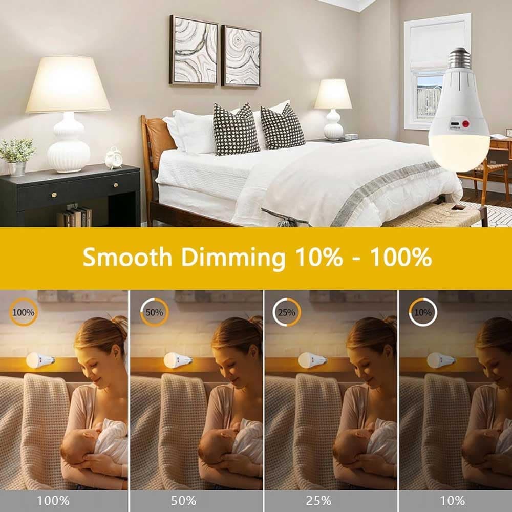 Rechargeable LED Bulb with 3 Color Temperatures 3000-6500K, Dimmable, Timer and Remote Control, E27 Lamp Holder, Wireless Night Light