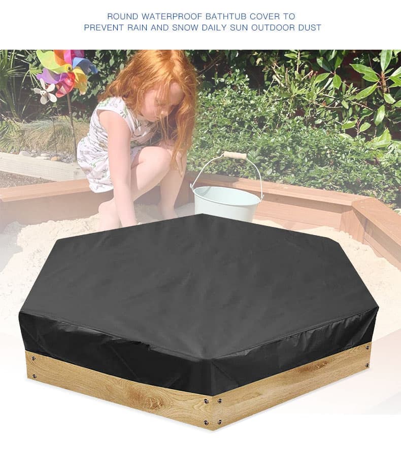 Hexagonal waterproof sandbox cover with drawstring, Oxford fabric, black, 180x150x20 cm