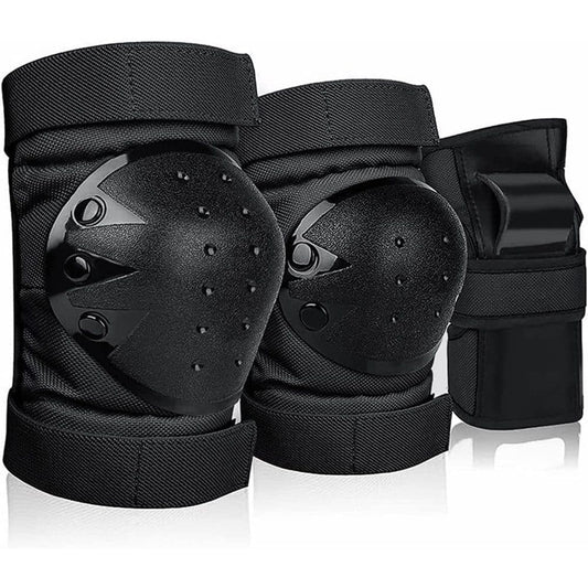 6-in-1 Protective Gear Set Adjustable Knee Elbow Wrist Guards for Roller Skating Skateboarding, One Size (Black)