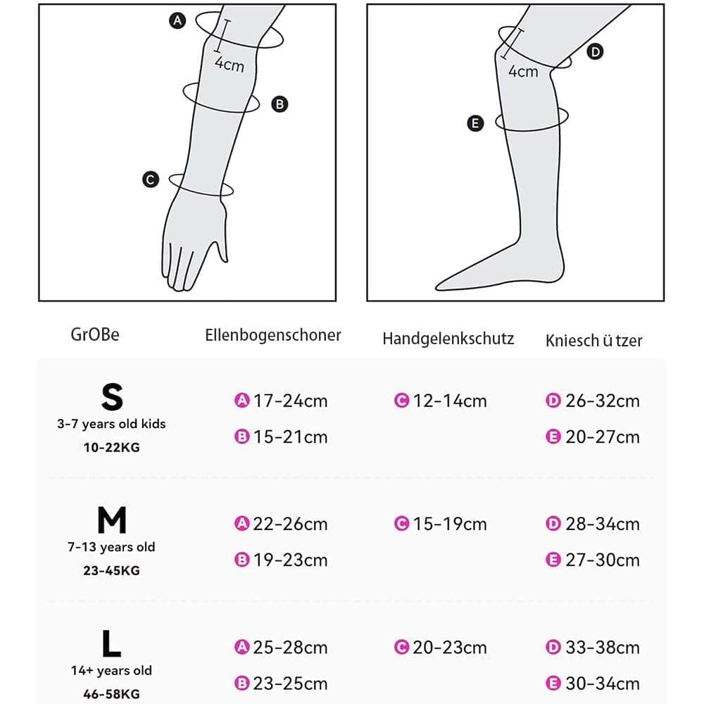 6-in-1 Protective Gear Set Adjustable Knee Elbow Wrist Guards for Roller Skating Skateboarding, One Size (Black)