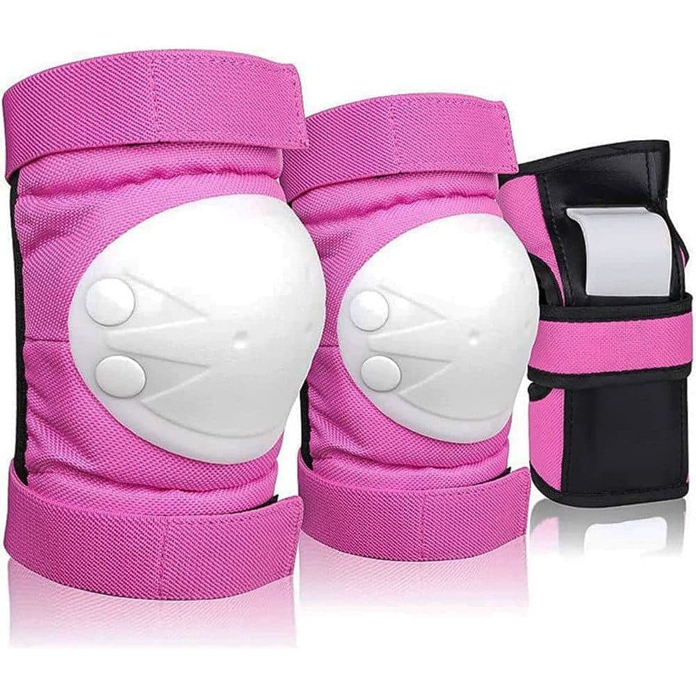 6-in-1 Protective Gear Set Adjustable Knee Elbow Wrist Guards for Roller Skating Skateboarding, One Size, Pink