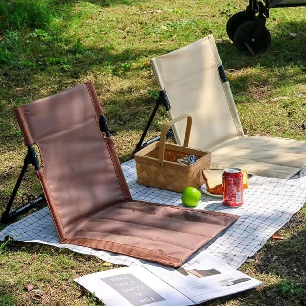 Foldable Beach Chair with Storage Bag, Collapsible Sun Lounger, Lightweight Camping Chair, Brown