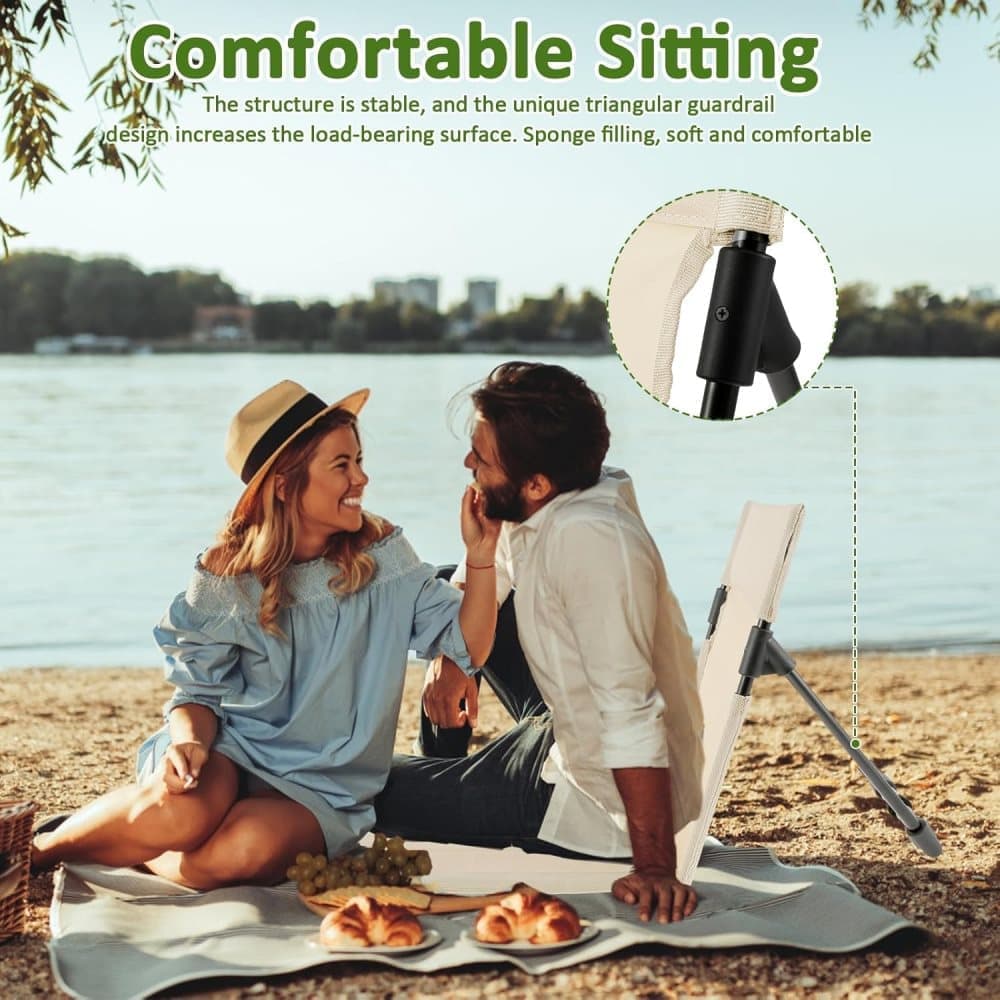 Foldable Beach Chair with Storage Bag, Collapsible Sun Lounger, Lightweight Camping Chair, Beige