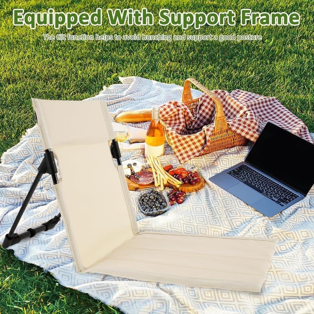 Foldable Beach Chair with Storage Bag, Collapsible Sun Lounger, Lightweight Camping Chair, Beige