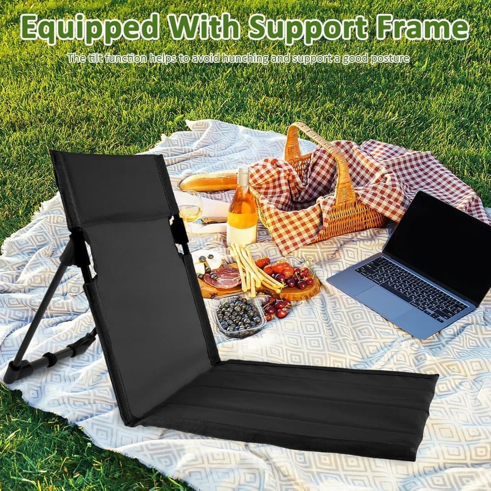Foldable Beach Chair with Storage Bag, Collapsible Sun Lounger, Lightweight Camping Chair, Black
