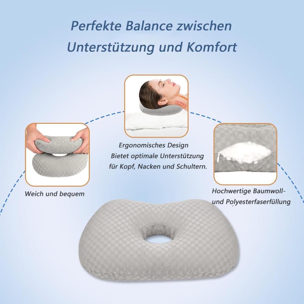 Microfiber Pillow with Ear Holes for Side Sleepers, Comfortable Perforated Design