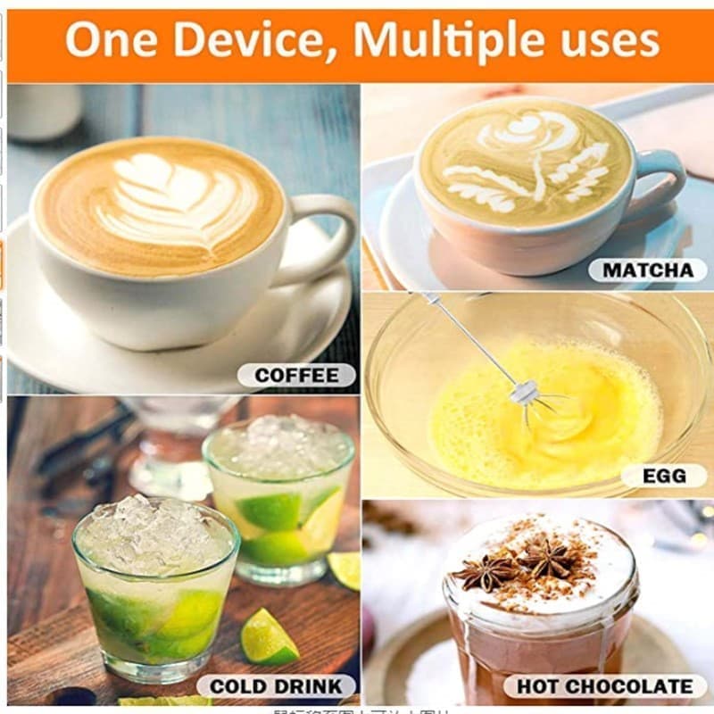 USB Rechargeable Electric Whisk with 3 Speeds, Egg Beater Milk Frother for Coffee and Cappuccino, Compatible with Most Brands, White