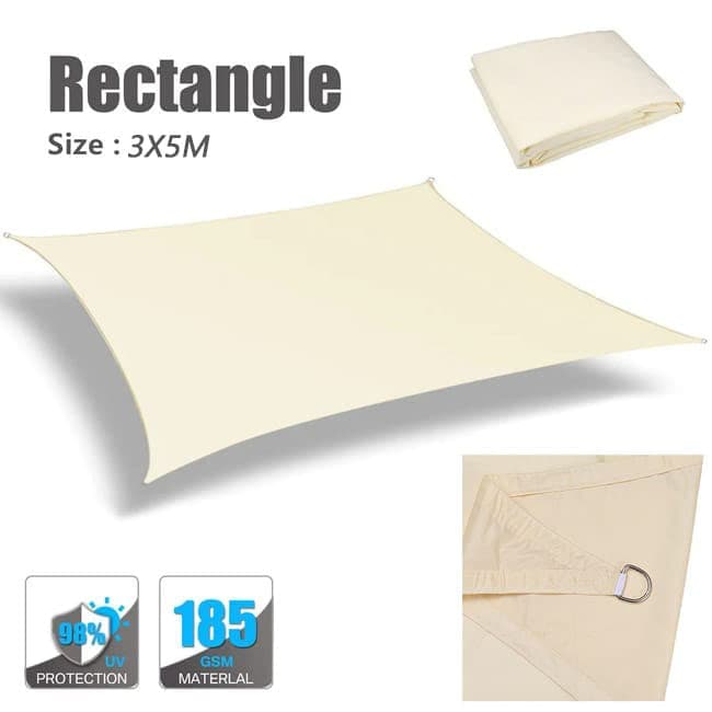3m x 3m Waterproof UV Protective Sun Sail for Garden Terrace Pool and Camping, Beige