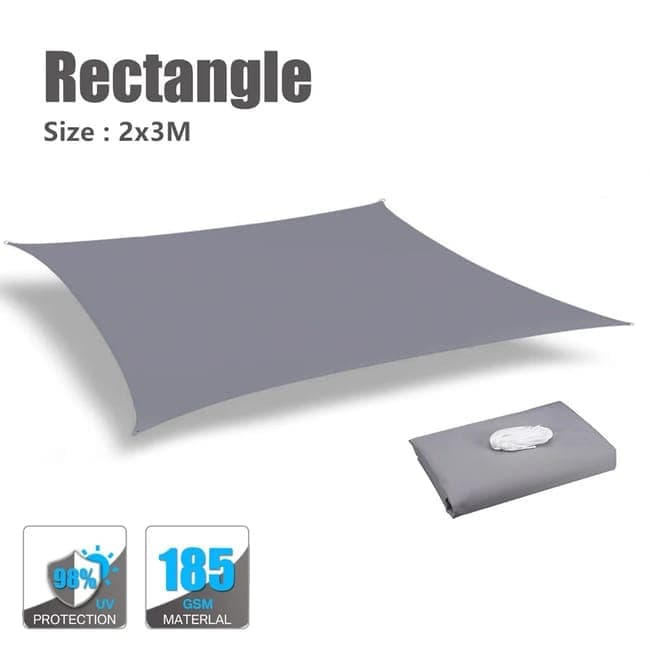 2X3M Waterproof UV-Protective Sun Sail for Outdoor Shade, Gray, 2x3m
