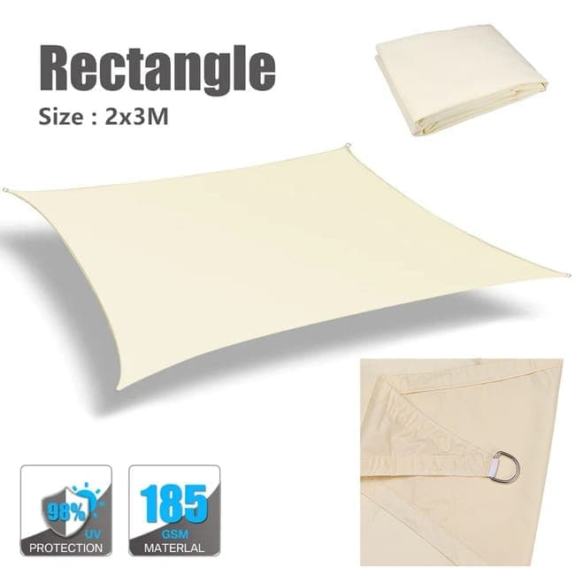 1 Pack Waterproof UV Protective Sun Sail for Garden Terrace Pool and Camping, 2x3M, Beige