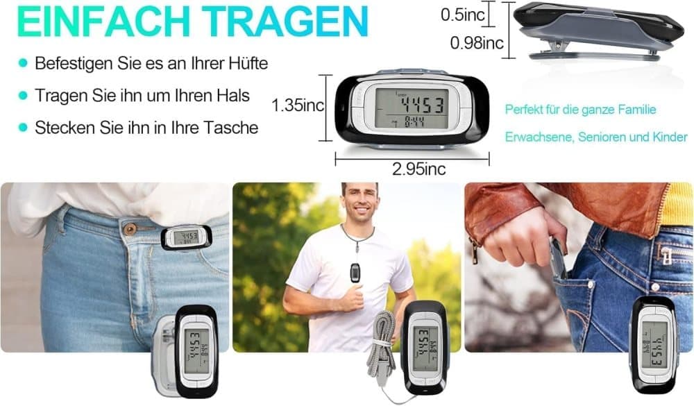 3D Sensor Pedometer, Multifunctional Step Counter for Daily Exercise and Health Tracking