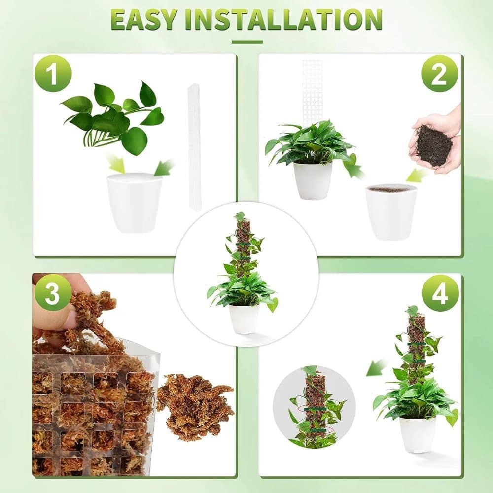 6 pcs Climbing Plant Moss Stakes with Garden Ties, Plastic, 10 Pack