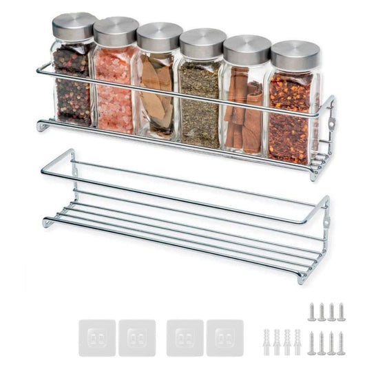 2-Piece Stainless Steel Spice Rack Wall Mounted for Home Organization, Silver
