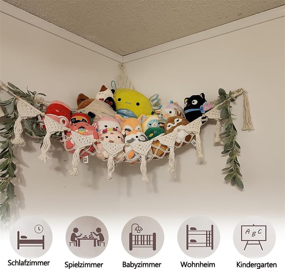 1 Pack Toy Storage Hammock and Organizer Net for Soft Toys, White