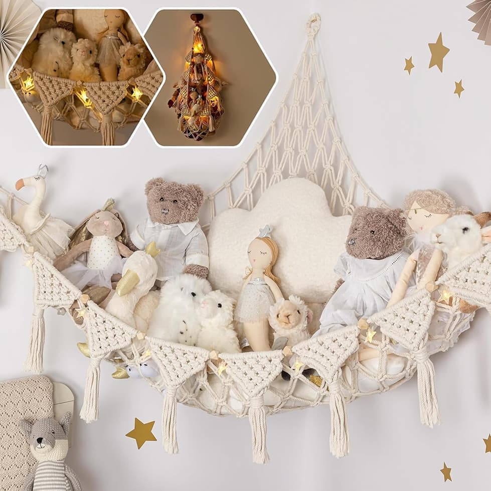 1 Pack Toy Storage Hammock and Organizer Net for Soft Toys, White