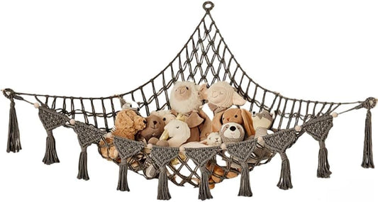 1 Pack Toy Storage Hammock and Net Hanging Organizer for Soft Toys, Dark Gray